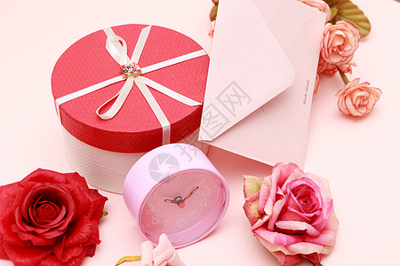 情人节美食花与礼物盒背景