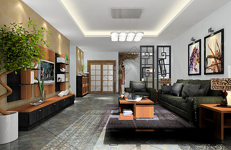 新中式客厅装修效果图背景