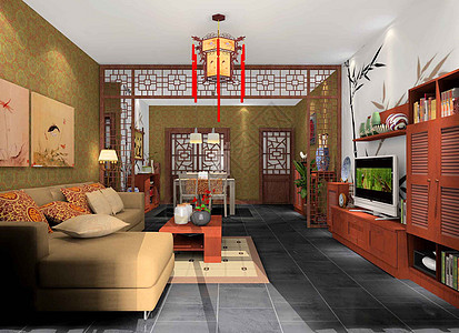 新中式装修效果图新中式客厅装修效果图背景