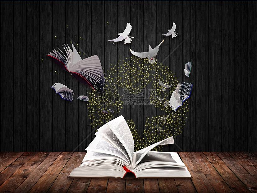 舞台上飞舞的书本