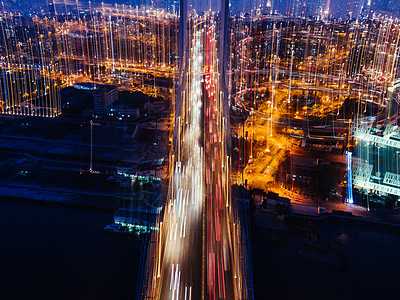 南浦大桥城市夜景灯光虚化图片