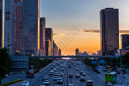 北京街景国贸的夕阳背景