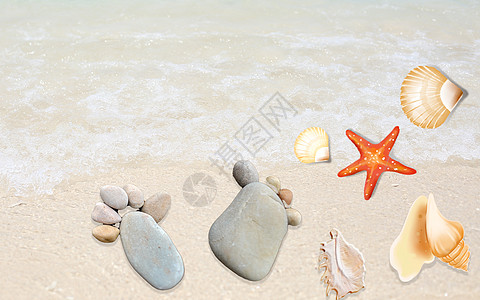 沙滩脚印唯美背景图片