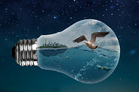 鱼污染创意灯泡设计图片