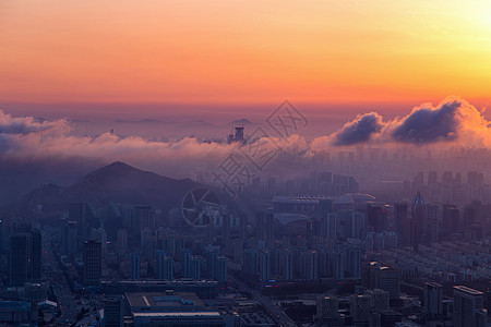 彩色山城市夕阳背景