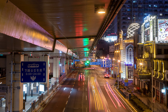 高架下城市车流夜景图片