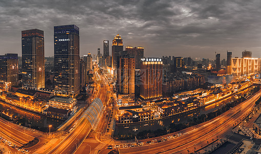 城市夜景全景武汉城市风光楚河汉街背景