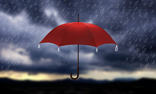 雷雨天中的红雨伞图片