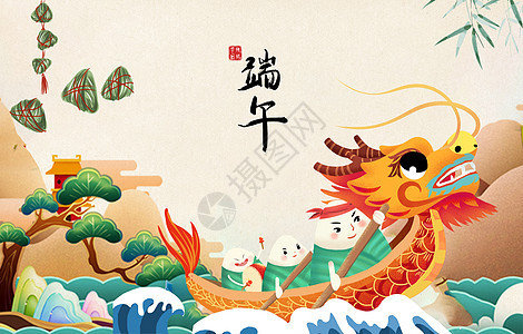端午佳节载着粽子的龙舟背景图片