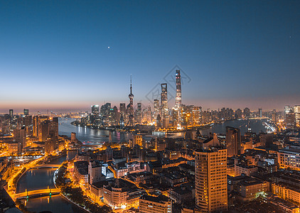 上海日出上海地标陆家嘴建筑群背景