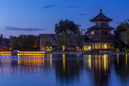 北京街景夜色古建筑－什刹海背景