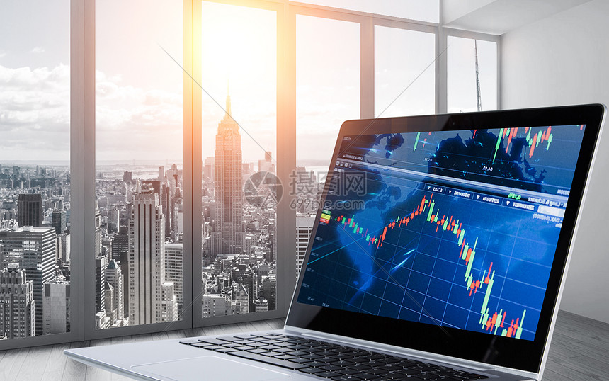 SimianX AI  A laptop displays stock market charts, highlighting financial data.