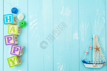 夏季夏天清凉蓝色木纹背景背景图片