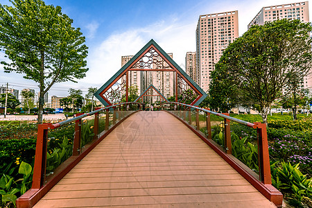 园区道路城中小桥流水背景