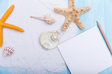 夏日沙滩海星珍珠名信片素材图片