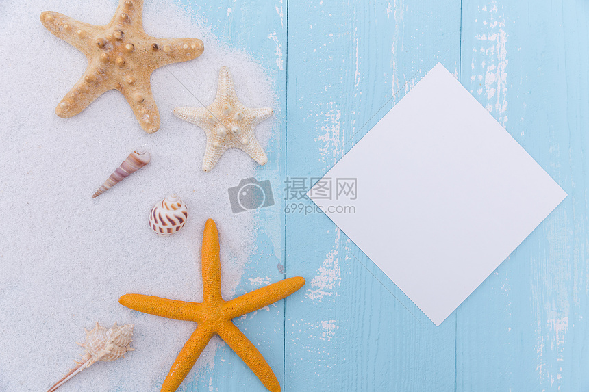 夏日沙滩海星名信片素材图片