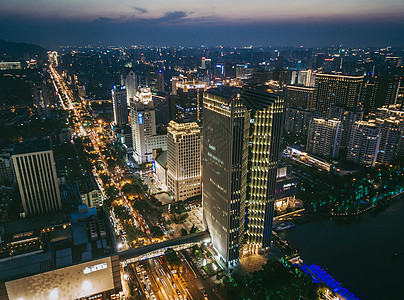 城市夜晚道路城市市中心夜景航拍背景