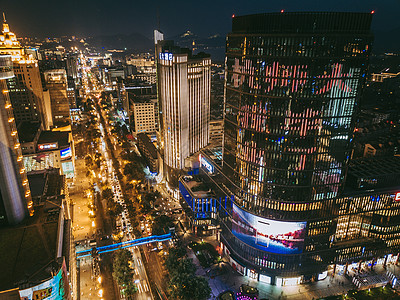 城市市中心夜景航拍背景图片