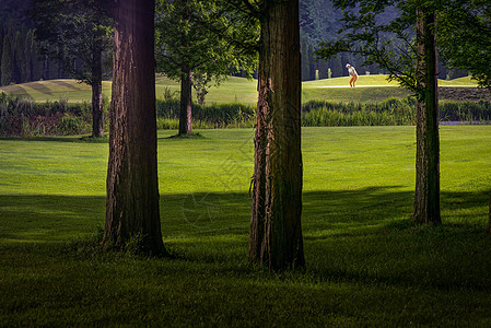 草坪夜景高尔夫球场夜景背景
