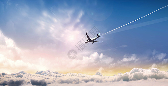 蓝天白云飞机云彩高清图片