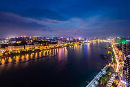 蓝色城市湘江夜景背景