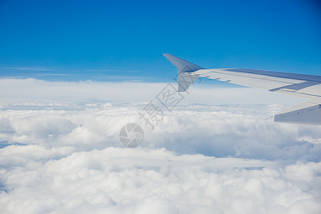 飞行在蓝天白云间的客机背景图片
