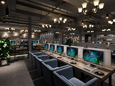 暴雪游戏网咖室内装修设计效果图背景