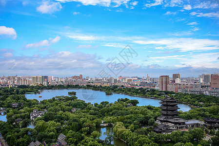 大明湖全景俯瞰城市高清图片