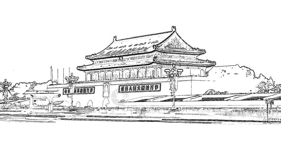 北京天安门素描图图片