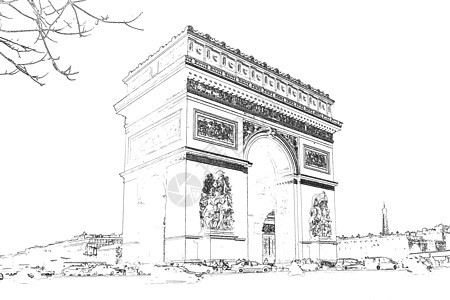 法国巴黎凯旋门素描背景图片