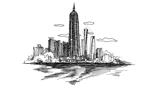 上海东方明珠剪影上海外滩素描设计图片