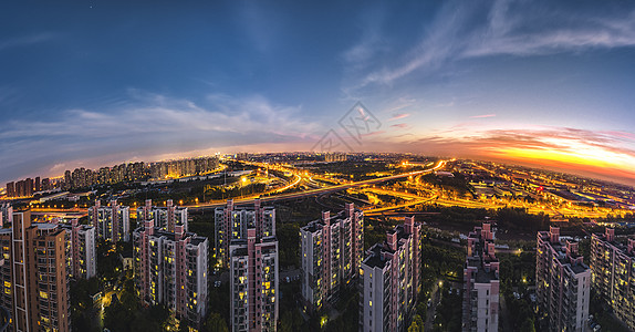 夜景道路万家灯火的上海城市全景背景
