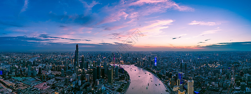 上海晚霞中国上海陆家嘴全景城市夜景风光背景