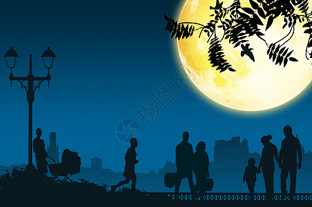 创意手绘-月夜下的都市人群图片免费下载图片