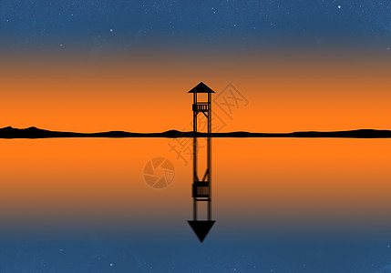 傍晚的水天一色=星空与湖面图片