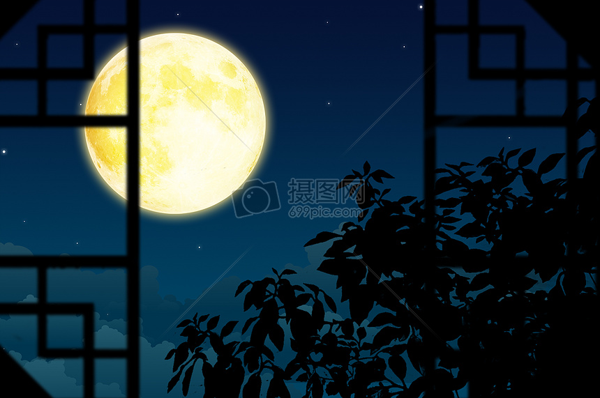 创意设计窗前明月剪影图