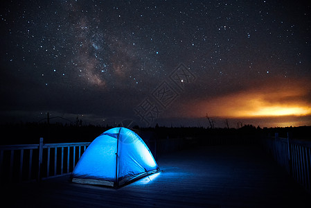 夜晚的灯光银河下露营背景