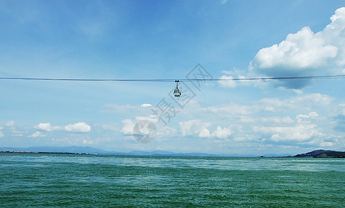 滇池西山天空中的缆车背景