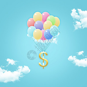 被气球带上天的美元符号高清图片