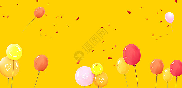 彩带气球暖色气球背景设计图片