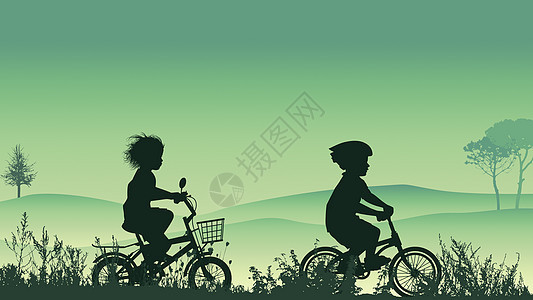 剪影-乡间骑自行车的小孩图片