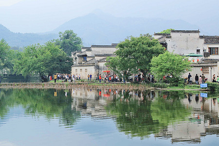 徽派建筑水墨水墨宏村背景