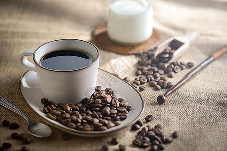 咖啡杯和咖啡豆咖啡布景素材背景