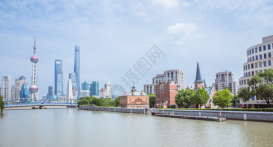 蓝天白云城市上海苏州河陆家嘴蓝天白云背景