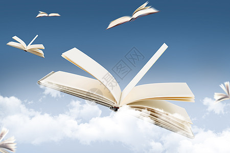 天空中飞翔的书本图片