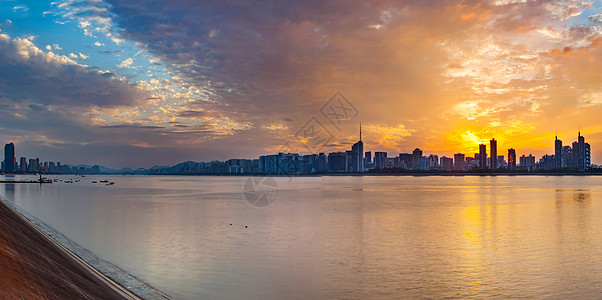 晚霞云彩钱塘江风光背景