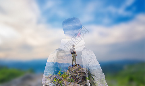 登高远望男人看世界风景设计图片