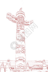 七一八一建军建党华表盘龙柱红色素描图片素材