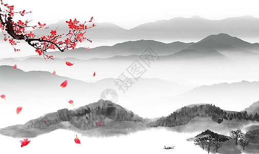 花瓣水墨中国风设计图片