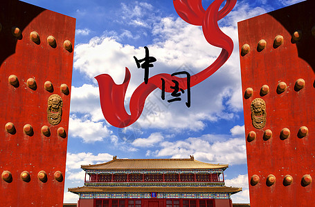 红色门中国设计图片
